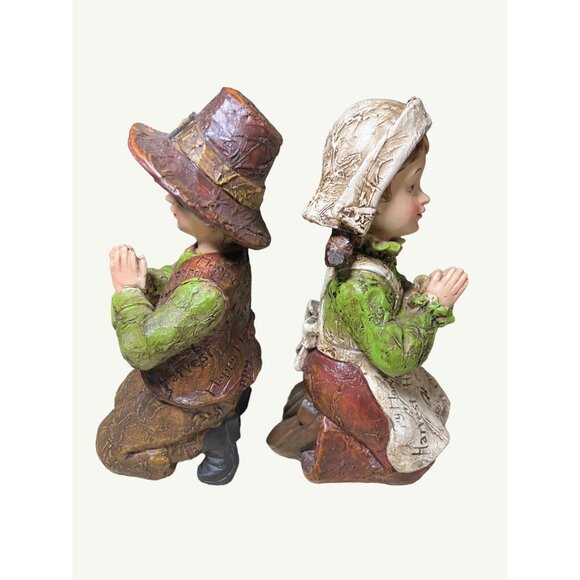 Thanksgiving Pilgrim Couple Figurines Hand-Painted Resin Collectibles - Picture 7 of 12